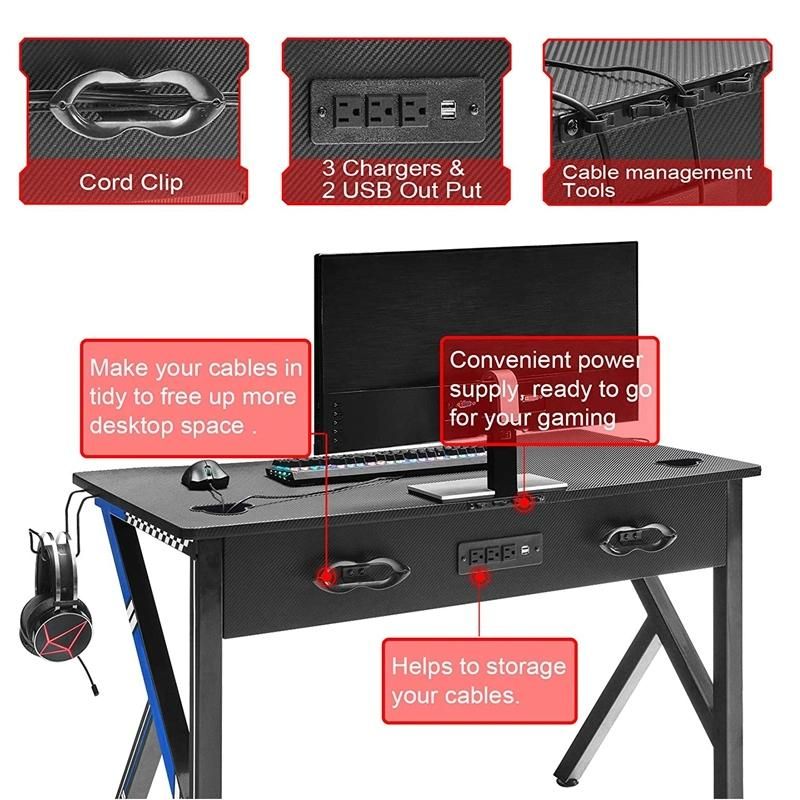 Wholesale Wooden K Shaped Gaming Desk Modern PC Ergonomic Game Table Black Office Computer Desks Small Desk