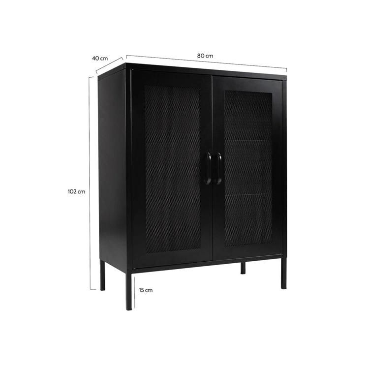 Luxury Modern Living Room Mesh 2-Door Accent Cabinet Metal Cabinet Black with Powder Coated