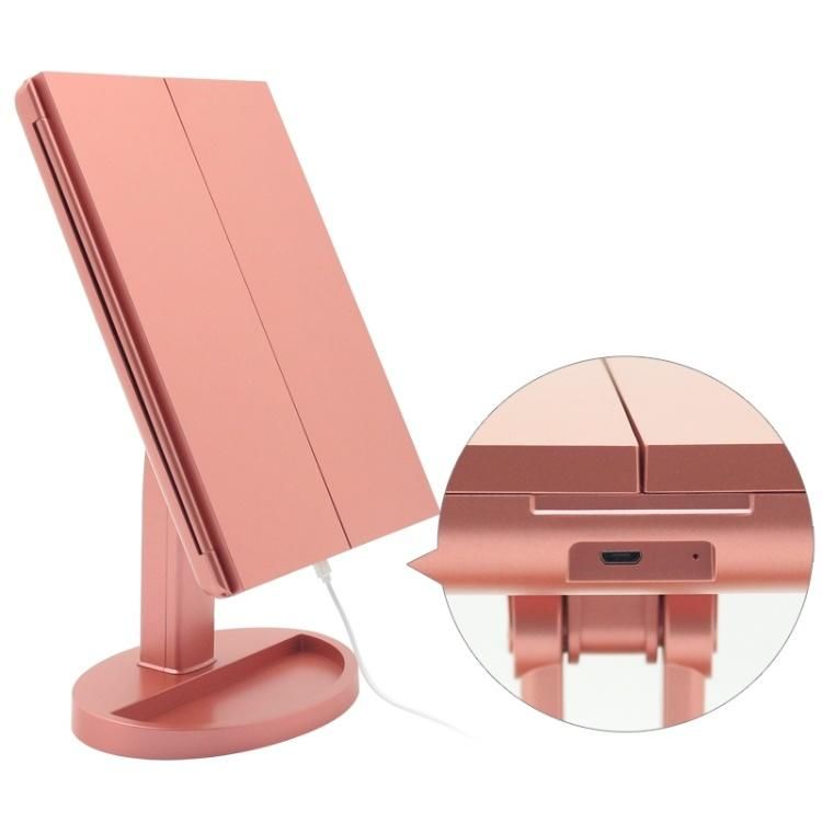 LED Lights Tri-Fold Desktop Makeup Compact Mirror for Travel