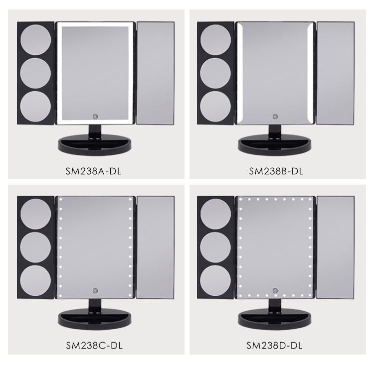 3X 5X 10X Magnifying Portable Trifold Makeup Cosmetic Lighted Mirror