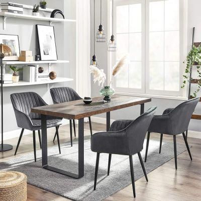 Modern Home Dining Room Furniture Velvet Fabric 4 Seat Chairs and MDF Wooden Top Dining Table Set