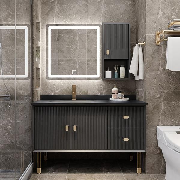 Rockboard Light Luxury Modern Smart Bathroom Vanity Simple Solid Wood Floor Cabinet Bathroom Sink Washbasin Cabinet Combination