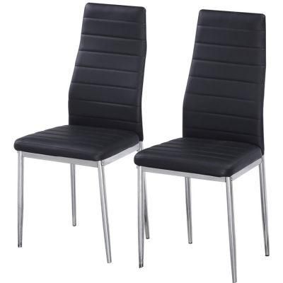 Hot Selling Cheap Chair Black Chrome Plated Metal Legs PU High Back Dining Chairs Kd Home Furniture