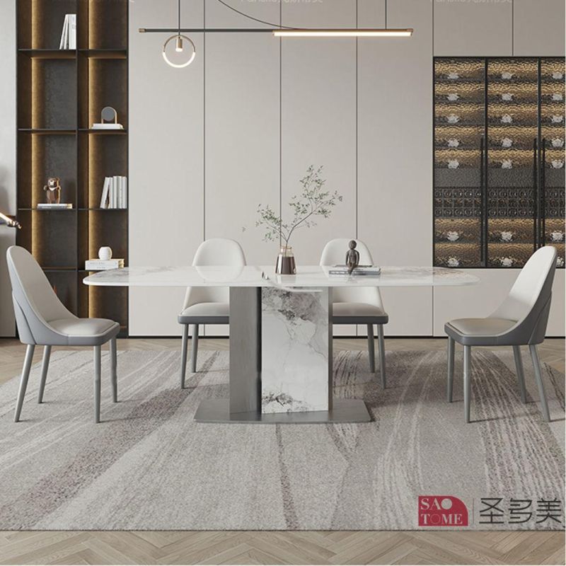 Modern Extendable Living Room Rock Board Furniture Four Legged Metal Dining Table