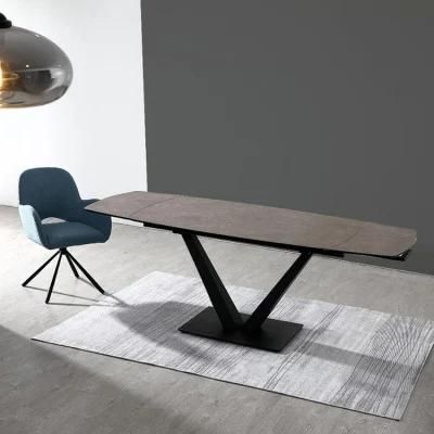 Luxury Unique Kitchen Dining Tables Rectangular Square Shaped Artificial Marble Top 6 Seater Steel Leg Slate Dining Table