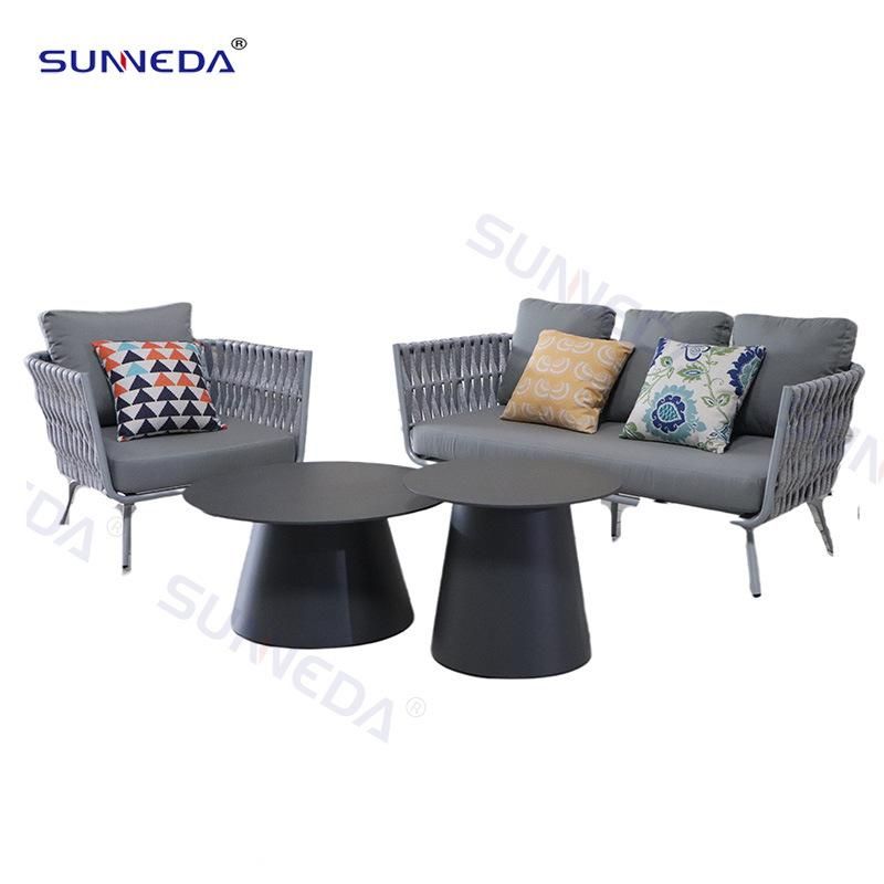 Modern Outdoor Furniture Hot Sale Patio Leisure Sofa Set Webbing Rope Fabric Seat Mesh Polyester Frame Sectional Sofa