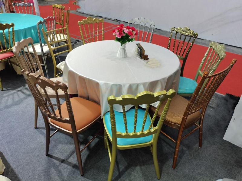 Chinese Wholesale Factory Crown Back Hotel Home Furniture Aluminum Iron Chrome Gold White Demountable Napoleon Banquet Wedding Event Dining Chair for Sale