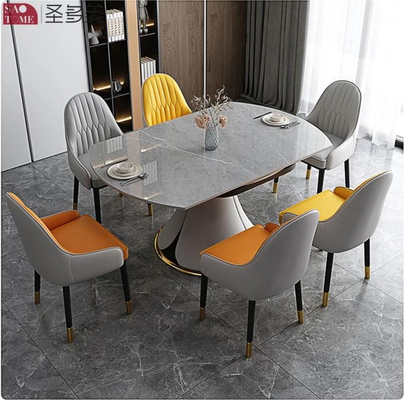 Modern Style Southeast Asia Design Extendable Dining Table PU Leather Metal Slate Dining Table