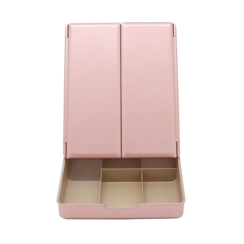 Travel Cosmetic Vanity Tabletop Storage Mirror with Makeup LED Light