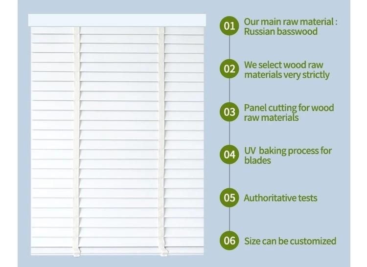 50mm White Basswood Material Classical Horizontal Wood Blinds