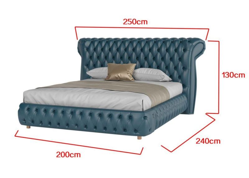 Modern Home Bedroom Furniture Set Luxury Hotel King Size Genuine Leather Upholstery Platform Bed with Tufted Buttons