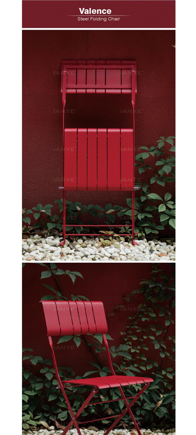 Western Country Modern Durable Solid Steel Slats Design Red Folding Side Chair Coffee Chair