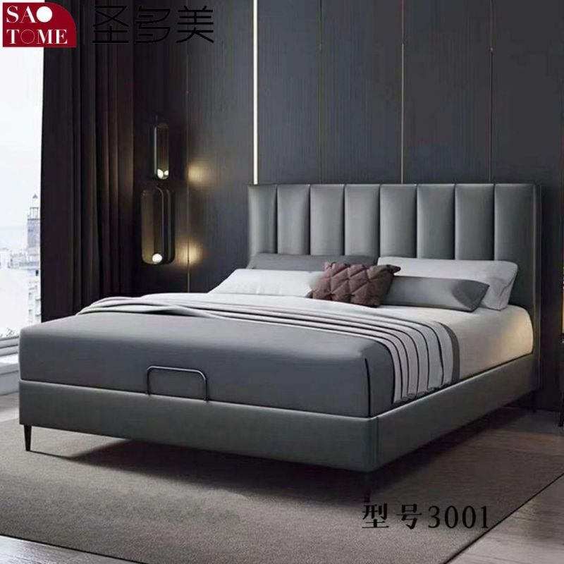 Modern Hotel Bedroom Furniture Beige Tech Fabric Double Bed 1.5m 1.8m