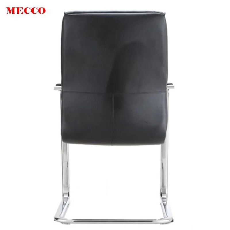 Modern Comfortable Black MID Back Conference Meeting Room Office PU Faux Leather Cantilevered Sled Base Visitor Guest Chairs with Arms