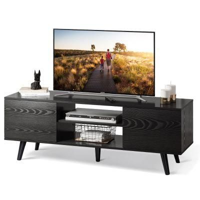 TV Stand for 55/60 Inch TV, Entertainment with Storage Cabinet and Open Shelves, Media Console for Living Room, Gray Oak