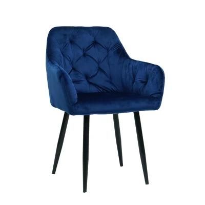 Modern Wing Back Soft Mat Black Powder Coated Velvet Dining Chair