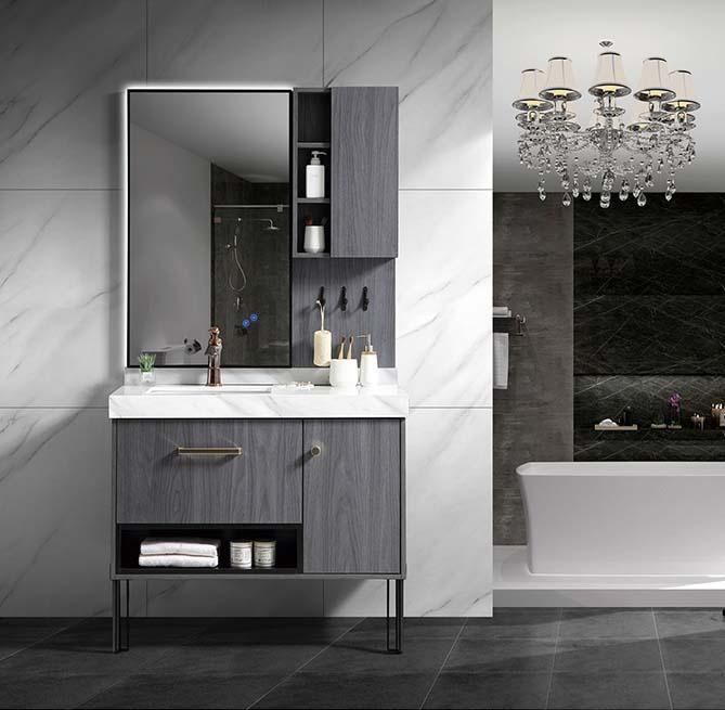 Modern Simple Wall Mounted Marble Countertop Bathroom Cabinet with LED Mirror