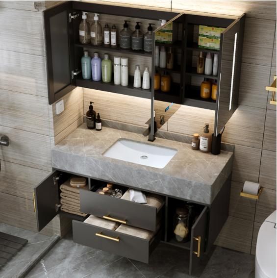 Rock Plate One-Body Basin Bathroom Cabinet Combination Modern Simple Toilet Wash Table Wash Basin Basin Cabinet Combination