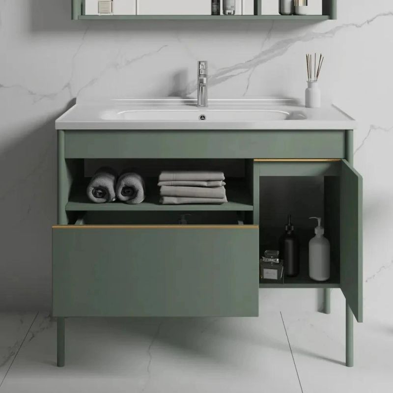 32" Green Bathroom Vanity Freestanding Integral Ceramic Sink with Door & Drawer