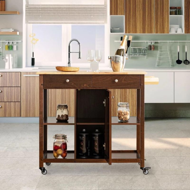 Kitchen Island Cart with Lockable Wheels, Solid Wood Modern Kitchen Cart