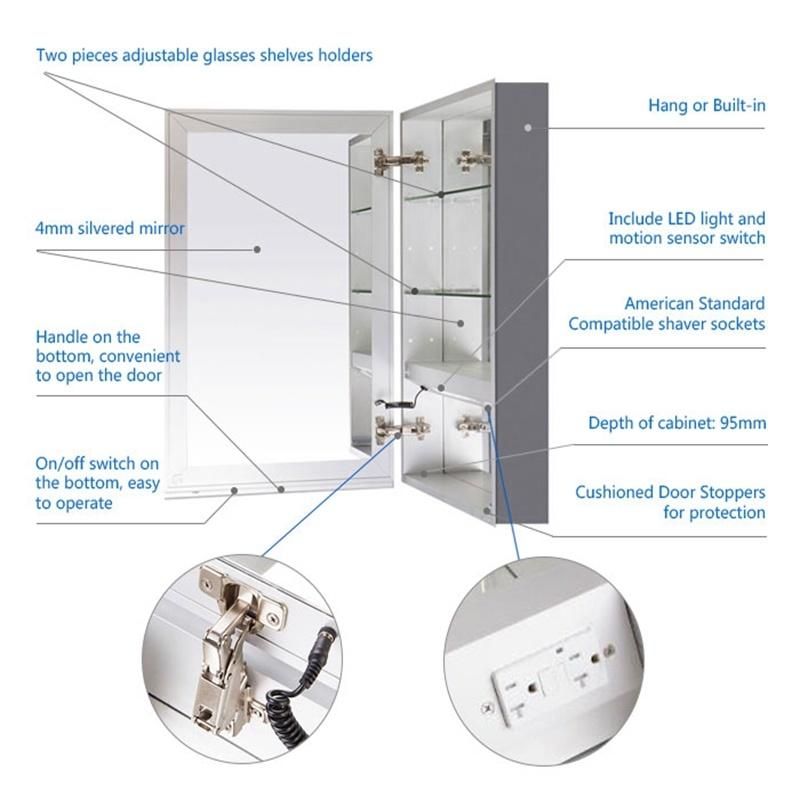 LED Mirror Cabinet Bathroom Vanities Medicine Cabinet Aluminum Profile/MDF PVC Bathroom Cabinet