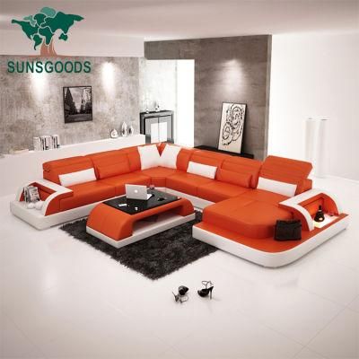 Italy Modern U Shape Leisure Living Room Leather Sofa Set