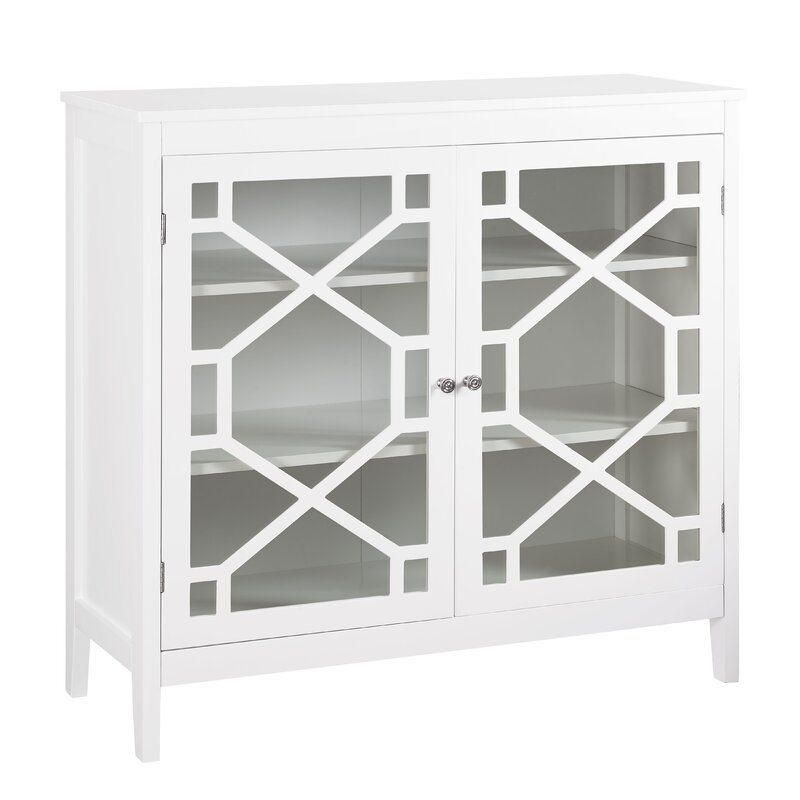 Modern Antique Furniture White Painting 2 Door Accent Storage Cabinet Living Room Furniture with Glass Door