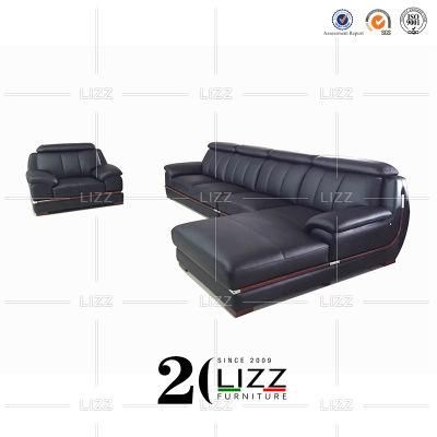 Comfortable European Style Home Office Furniture Set Modern Simple Black Genuine Leather Sofa