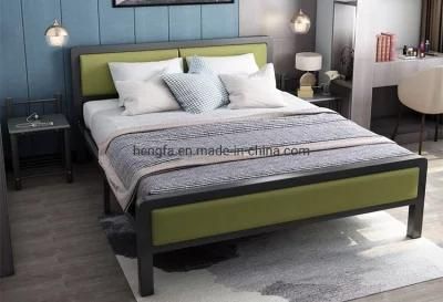 Modern House Bedroom Furniture Square Tube Leather Upholstered Steel Bed