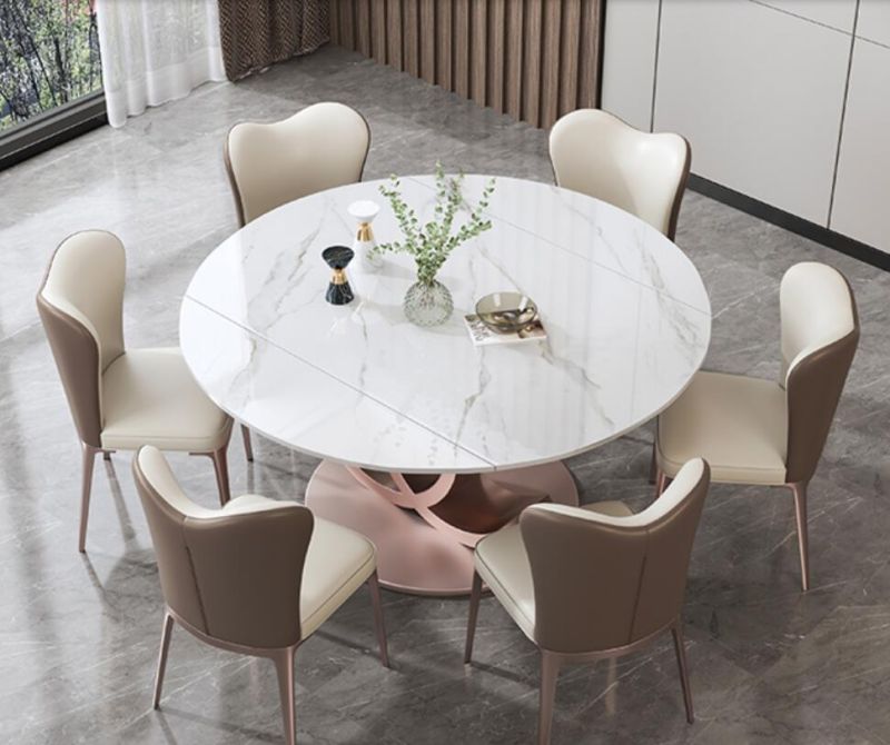 Hot Sale New Modern Best Price Luxury Italian Marble Top Stainless Steel Dining Furniture Set Extendable Dining Tables and Chairs