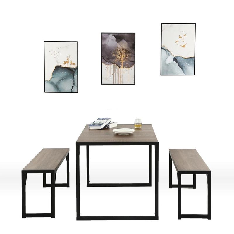 Modern Studio Collection Soho Nook 3 Piece Pub Table Set Rectangle Dining Table with Two Benches Space Saver Furniture