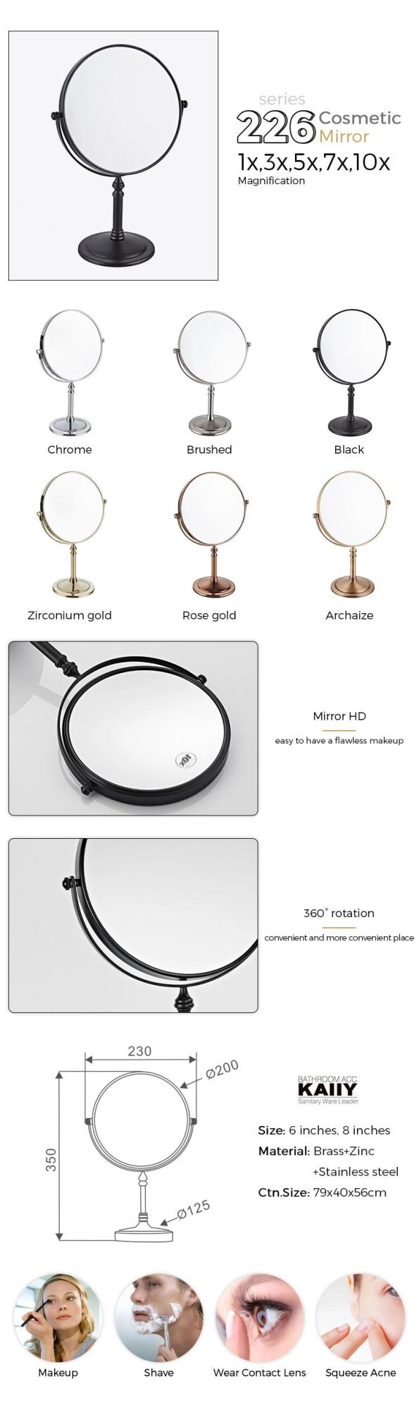 Kaiiy Modern Wall Mounted Make up Free Standing Mirrors