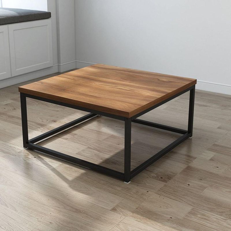 Modern Nesting Coffee Table Black Metal Frame with Walnut Toptea Table with Wooden Table Top