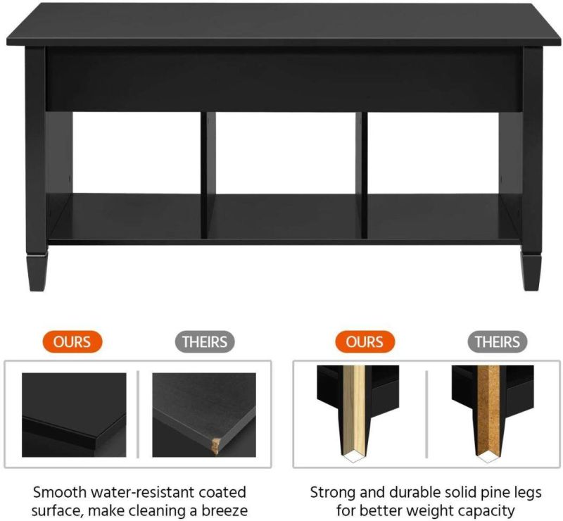 Yaheetech Minimalist Wooden Lift Top Coffee Table W/Hidden Storage Compartment & Lower 3 Cube Open Shelves for Living Room