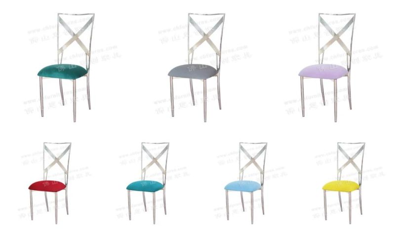 Modern Silver Stainless Steel Various Color Seat Bag Outdoor Wedding Hotel Banquet Fork Back Chair