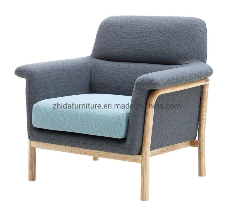 Home Furniture Blue Fabric Wooden Frame Living Room Chair