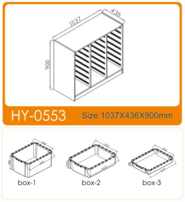 Children Studying Shelves of Kids Furniture with Plastic Storage