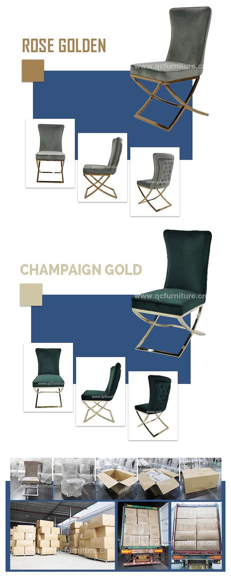 Modern Blue Velvet Fabric Gold Metal Dining Furniture Chairs