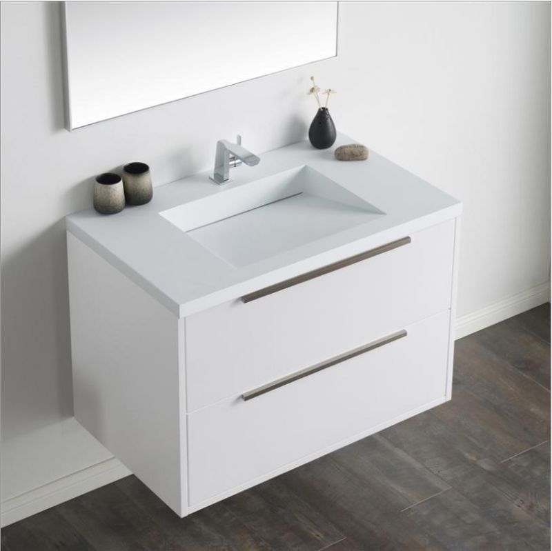 Simple Solid Wood Bathroom Vanity with Ceramics Top Modern Luxury