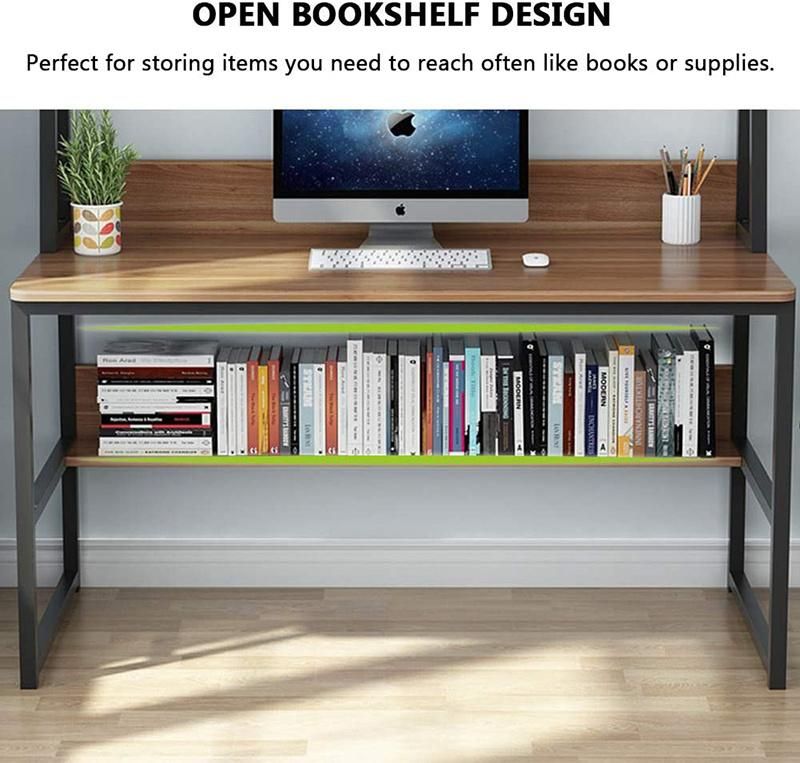 Youth Ironck Modern Design Writing Computer Desk with Bookshelves