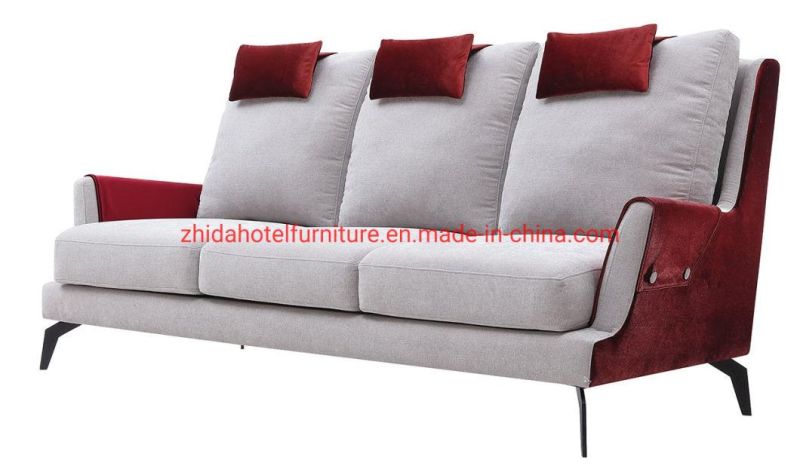 Modern Armrest Metal Feet Fabric Sofa Home Furniture with Headrest