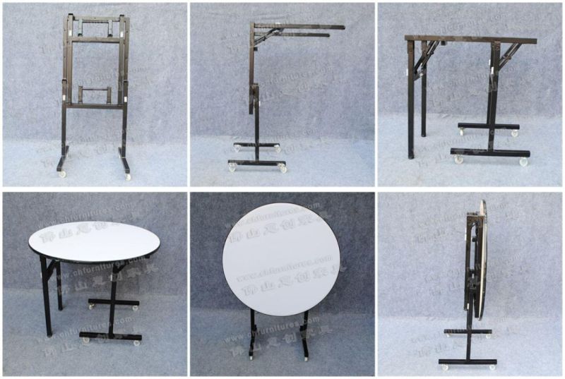 Modern Simple Hotel Small Household Sturdy Household Folding Roller Round Dining Table with Wheels