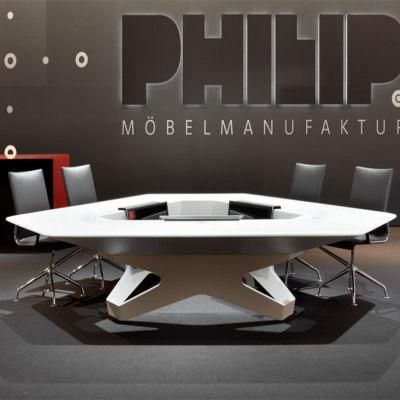 Modern Stylish Tech Professional Office Table Solid Surface Triangle Conference Table