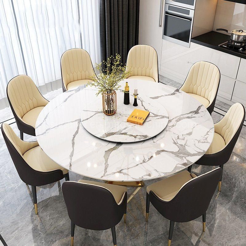 Dining Room Furniture Luxury Golden Metal Round Marble Dinner Table