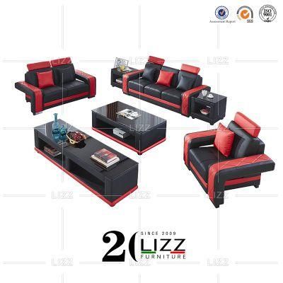 Medium Back Wooden Home Center Furniture Genuine Leather Sofa Set