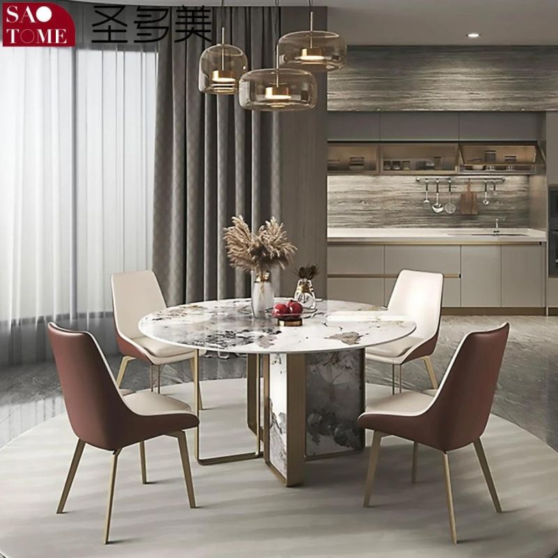 Easy Clean Rock Plate Rotating Dining Table with Stainless Steel Base