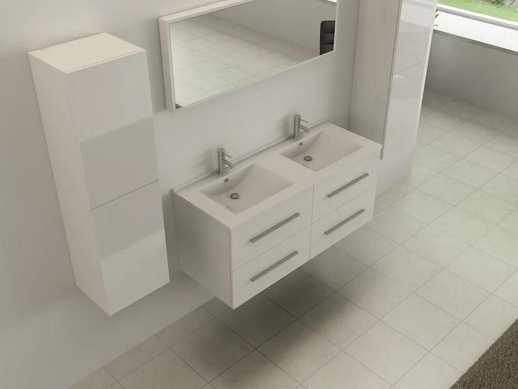 China Factory Modern Light Luxury Wall Mount Bathroom Vanity Double Sinks with Ceramic Basin & LED Mirror