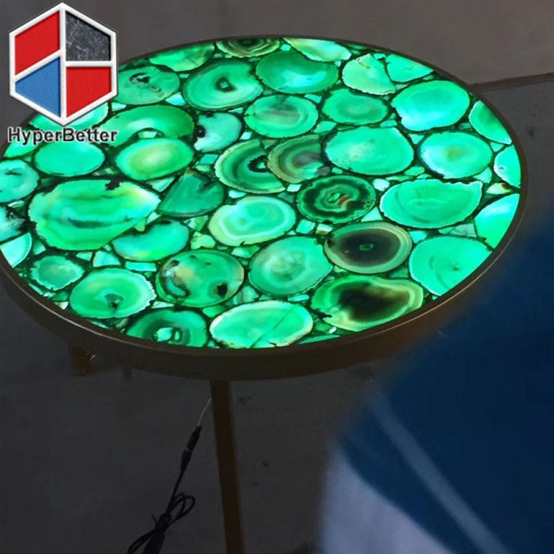 Green Agate Coffee Tables Round with LED Light Inside