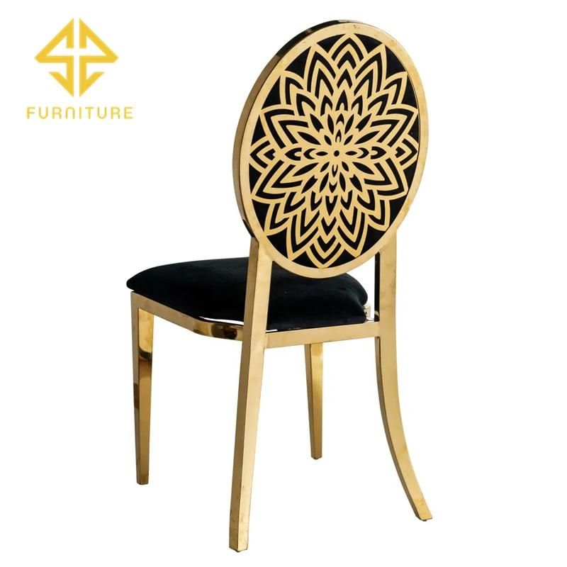 Latest Hotel Restaurant Furniture Luxury Stainless Steel Gold Wedding Dining Chairs