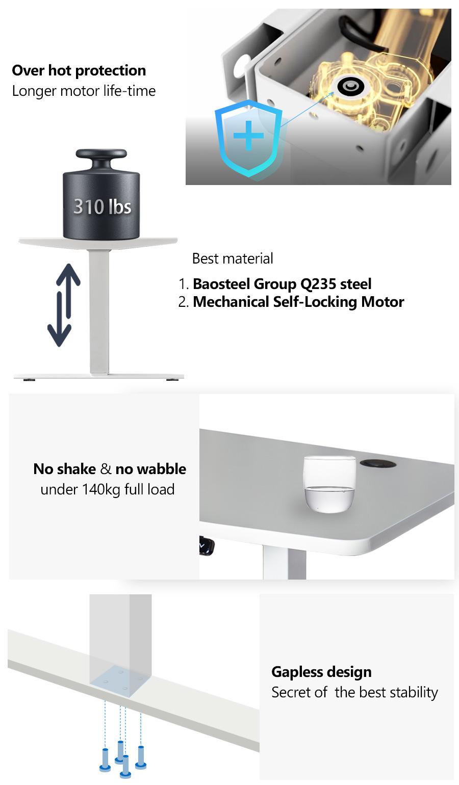 Single Motor Electric Height Adjustable Desk Frame, Ergonomic Home Office Furniture Standing Desk